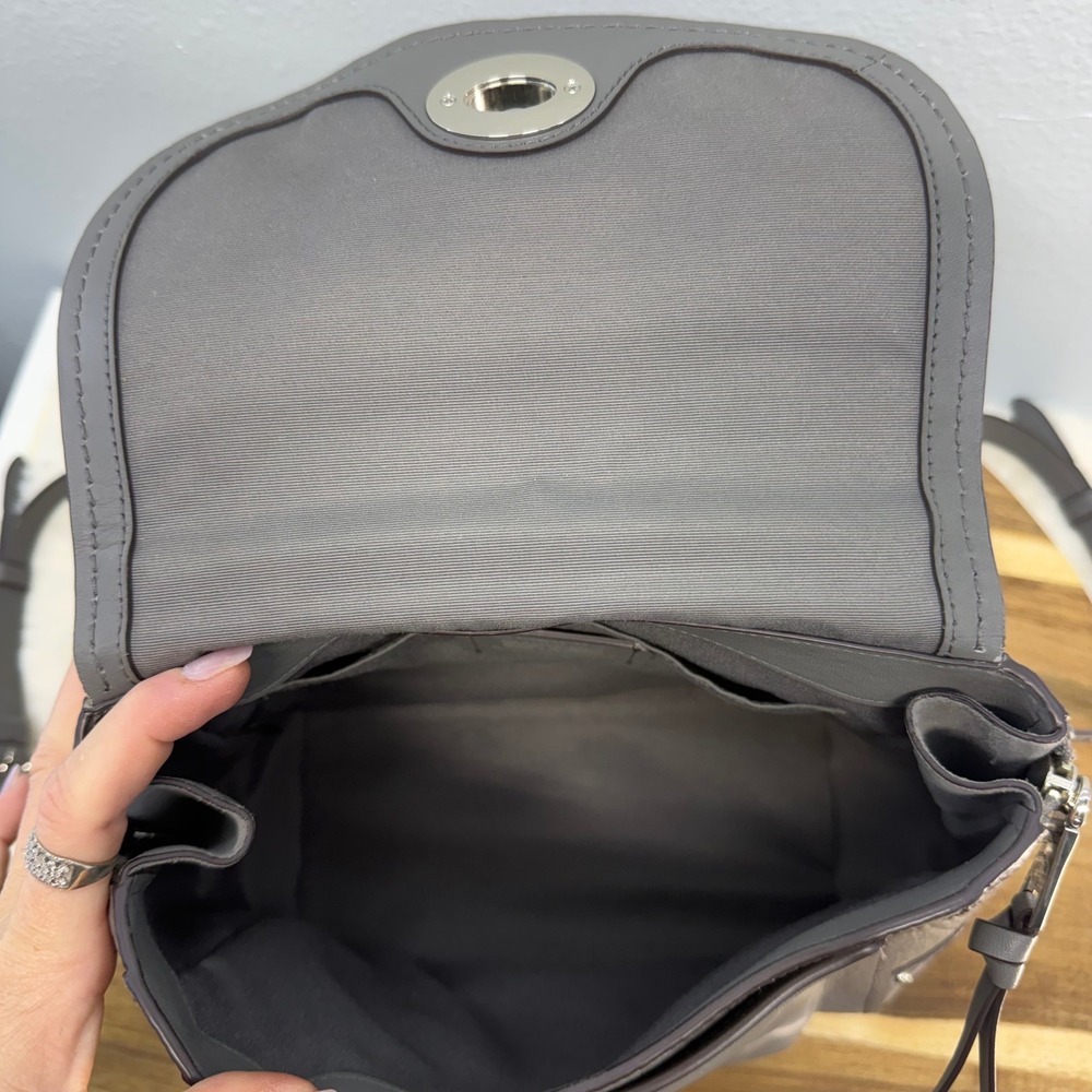 Coach Faye Convertible Backpack Gray Leather Turnlock 3 Way Bag Buffalo Embossed - Picture 9 of 16